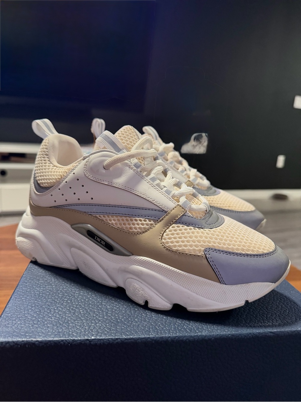 Dior Chunky Low-Top Sneakers - Cream & Light Blue